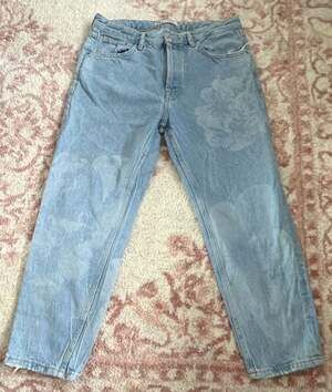 Zara Floral Print Light Wash Straight Leg Jeans
